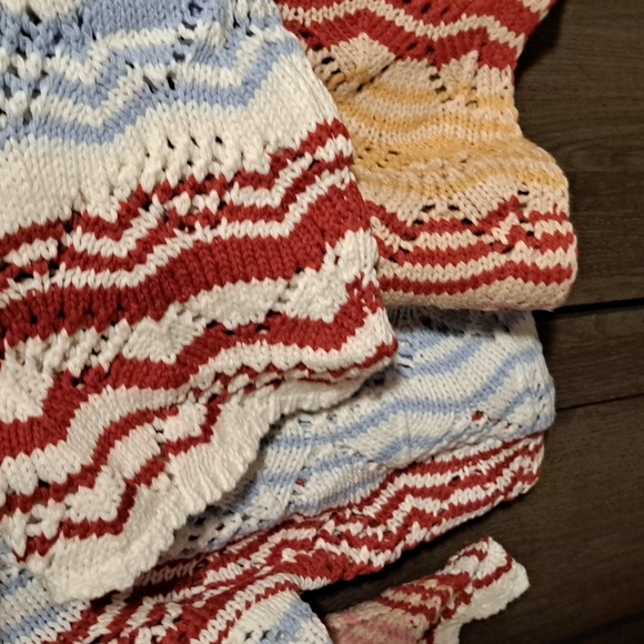 New Multicolor Stripe Knit Hollow Out Drop Shoulder Sweater - Picture 12 of 12